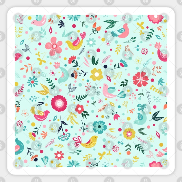 Floral Birds pattern Sticker by Unalome_Designs